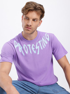 Glitchez Printed Men Round Neck Purple T-Shirt
