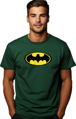 JEDFER Graphic Print, Superhero Men Round Neck Dark Green T-Shirt