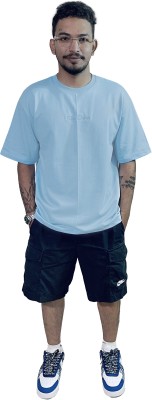 Dee Design Solid Men Round Neck Light Blue T-Shirt