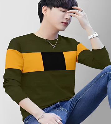 clickwell Colorblock Men Round Neck Dark Green, Black, Yellow T-Shirt