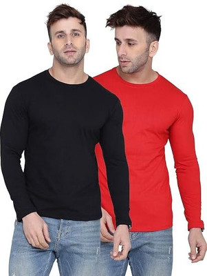 MISTY COLLECTION Solid Men Round Neck Black, Red T-Shirt