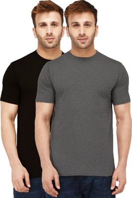 New Trends Collection Solid Men Round Neck Black, Grey T-Shirt