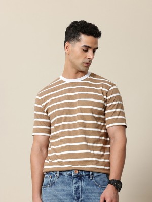 Mr Bowerbird Striped Men Round Neck Brown T-Shirt