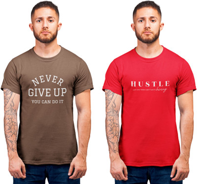 Stylewill Typography Men Round Neck Brown, Red T-Shirt