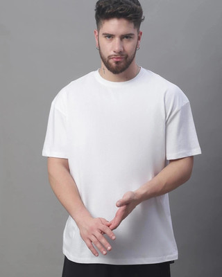 Bestiboo Solid Men Round Neck White T-Shirt
