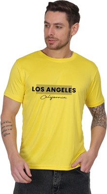AZAADGARMENT Printed Men Round Neck Yellow T-Shirt