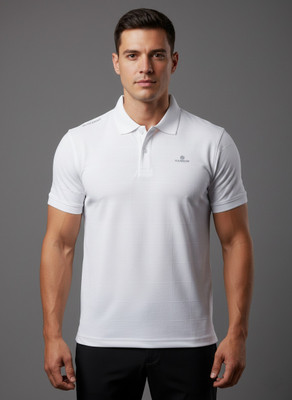 MANBOW Self Design Men Polo Neck White T-Shirt