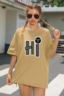 Madilyn Printed Women Round Neck Beige T-Shirt