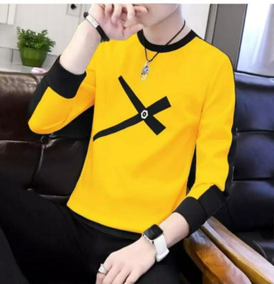 Autna Colorblock Men Round Neck Yellow T-Shirt