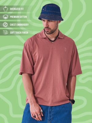 MANIAC Solid Men Polo Neck Pink T-Shirt