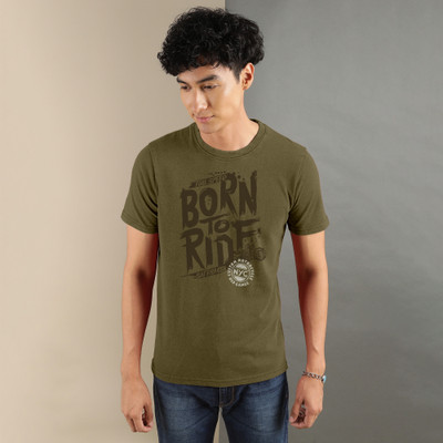 FTX Typography, Printed Men Round Neck Dark Green T-Shirt