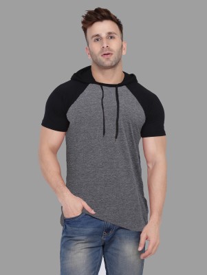 BEYOU FASHION Solid Men Hooded Neck Grey T-Shirt