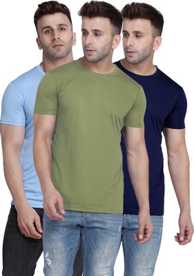 TQH Solid Men Round Neck Light Green, Light Blue, Dark Blue T-Shirt