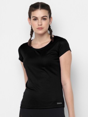 DSWS Solid Women Round Neck Black T-Shirt