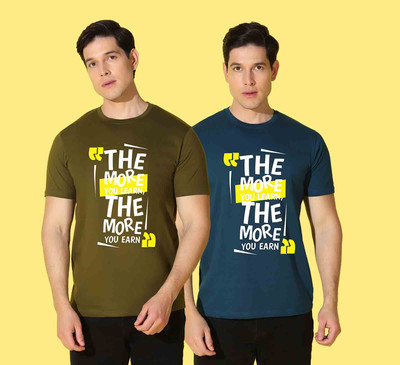 WOOSTRO Printed Men Round Neck Blue, Green T-Shirt