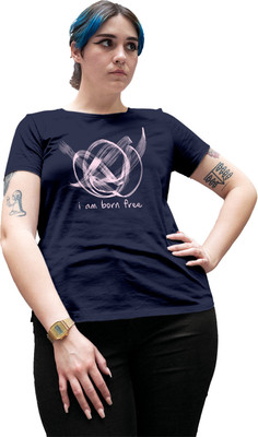 Fighterhero Printed Women Round Neck Navy Blue T-Shirt