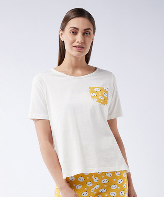 Miss Chase Printed Women Round Neck White T-Shirt