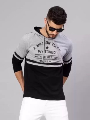 RMLKN Printed Men Hooded Neck Black T-Shirt