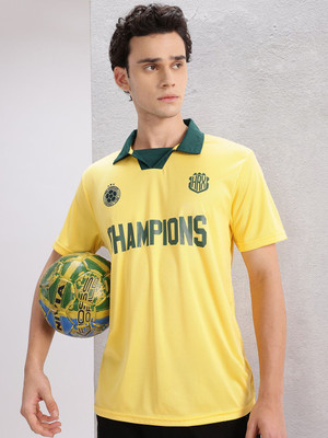 HRX by Hrithik Roshan Printed Men Polo Neck Yellow T-Shirt