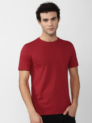 RULEDBYSUN Solid Men Round Neck Maroon T-Shirt