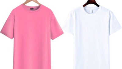 P collection Solid Men Round Neck Pink, White T-Shirt