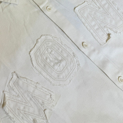 ml fashion Embroidered Men Mandarin Collar Beige T-Shirt