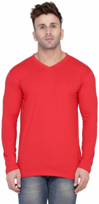 Lawful Casual Solid Men V Neck Red T-Shirt