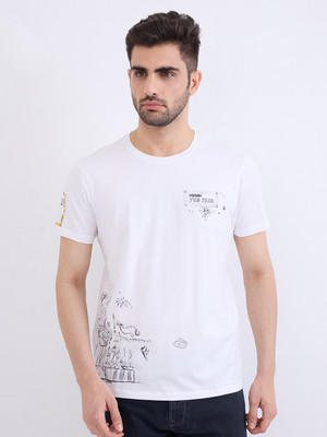 Spykar Graphic Print Men Round Neck White T-Shirt