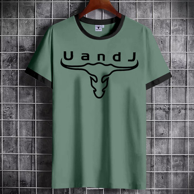U and J Printed Men Round Neck Green T-Shirt
