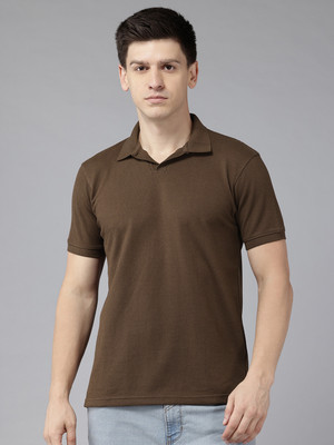 Perfkt-U Solid Men Polo Neck Brown T-Shirt