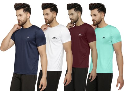 MISSILLE Solid Men Round Neck Navy Blue, White, Maroon, Light Green T-Shirt