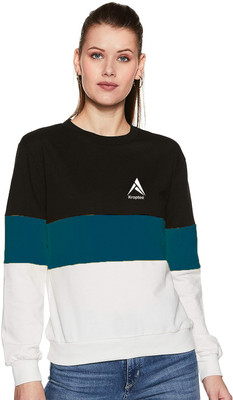 Kroptee Colorblock Women Round Neck Blue, Black T-Shirt