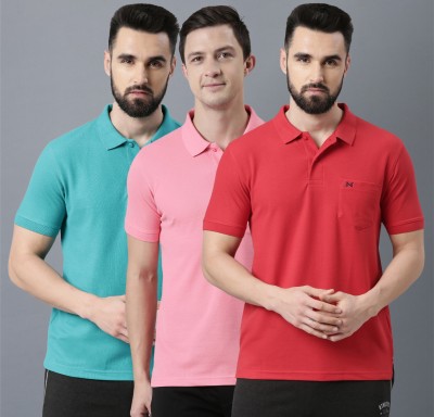 Force NXT Solid Men Polo Neck Pink, Red, Light Blue T-Shirt