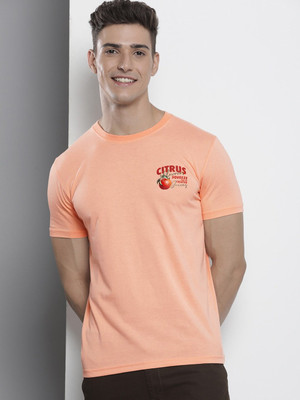 The Indian Garage Co. Printed, Typography Men Round Neck Pink T-Shirt