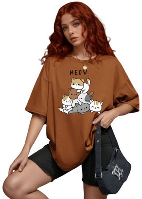 Ericia Graphic Print Women Round Neck Brown T-Shirt