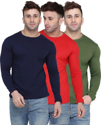 Kroptee Solid Men Round Neck Dark Blue, Red, Green T-Shirt