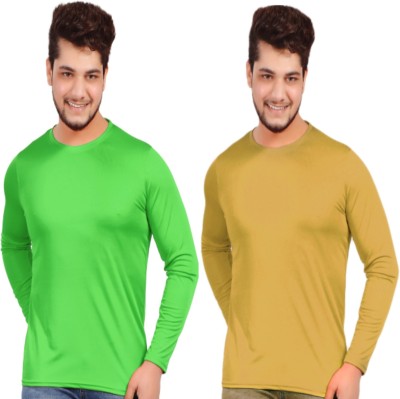 KASPY Solid Men Round Neck Green, Yellow T-Shirt