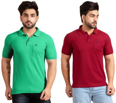 addiz Solid Men Polo Neck Maroon, Light Green T-Shirt