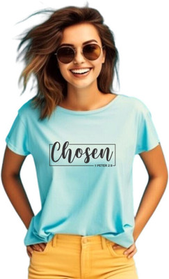 The Witty Curls Printed Women Round Neck Blue T-Shirt