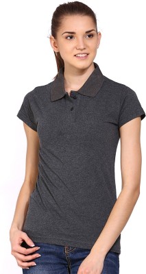 Ap'pulse Solid Women Polo Neck Grey T-Shirt