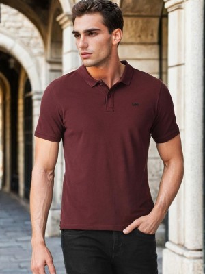 LEE Solid Men Polo Neck Red T-Shirt