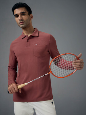 TECHNOSPORT Solid Men Polo Neck Orange T-Shirt
