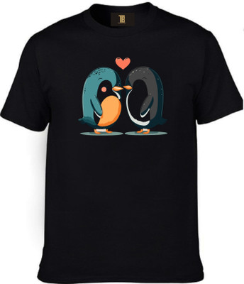 Trendifyteez Printed Couple Round Neck Black T-Shirt