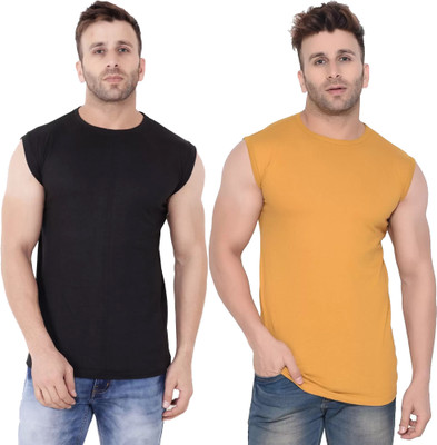 Moordale Fab Solid Men Round Neck Black, Yellow T-Shirt