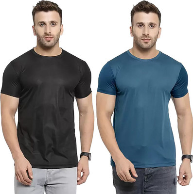 RIVAAZ Collections Solid Men Round Neck Blue, Black T-Shirt