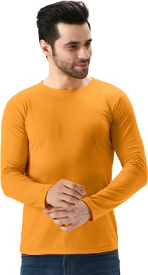 Nael Fashion Solid Men Round Neck Yellow T-Shirt