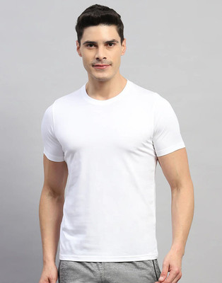 MH MOGHAHILLS Solid Men Round Neck White T-Shirt