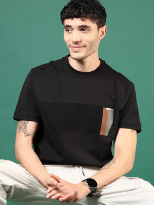 V-MART Solid Men Round Neck Black T-Shirt