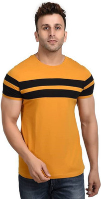 TEEFOX Striped Men Round Neck Yellow, White T-Shirt