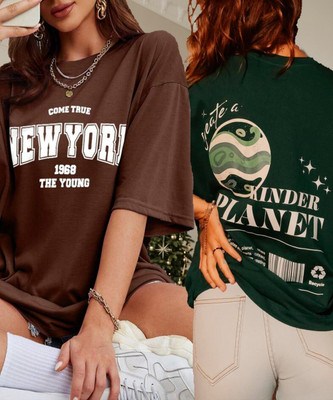 SILVANUS Printed Women Round Neck Multicolor T-Shirt